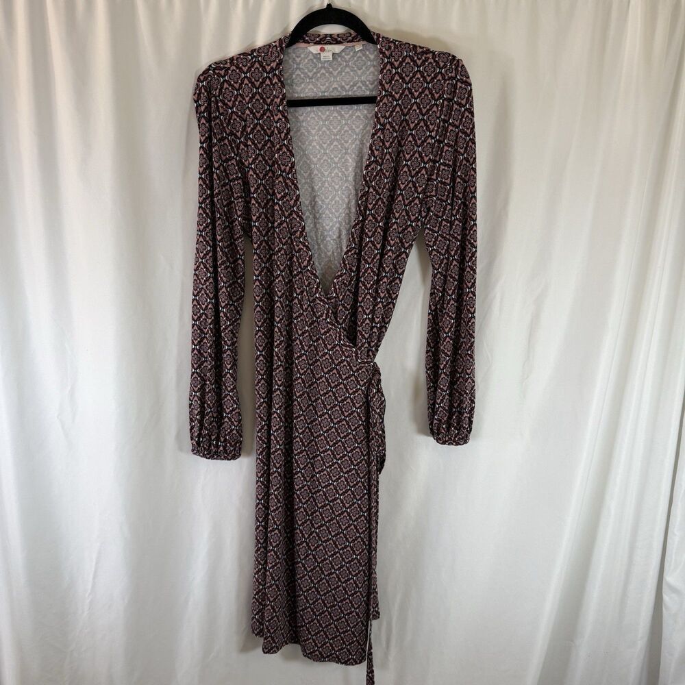 Boden Wrap Dress Women's 12R Floral Print Vneck Midi Length Long Sleeve